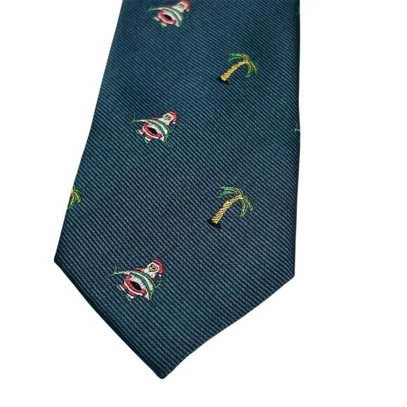 J.Crew Men's Silk Christmas Tie Blue Santa Palm Tree Holiday Theme - Picture 5 of 10